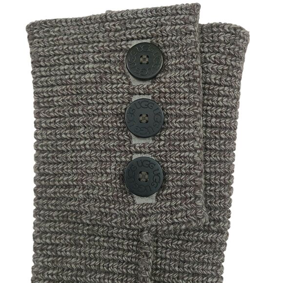 UGG Cardi Ribbed Knit Boots Womens 8 Gray Button Sheepskin Lining Tall Short - Picture 8 of 13